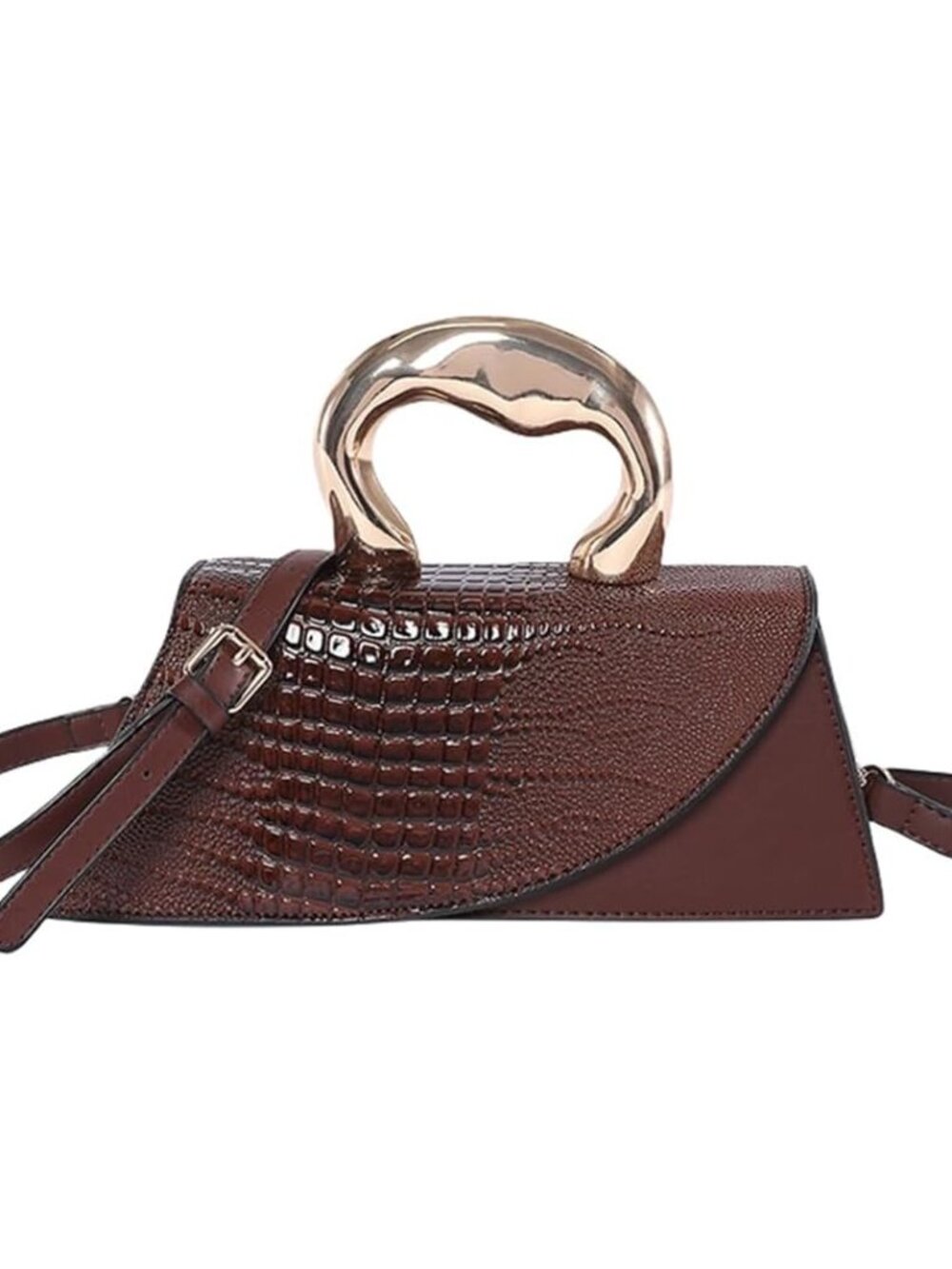 Women Vegan Leather Evening Handbag Crocodile Pattern Handle Clutch Purse Cross